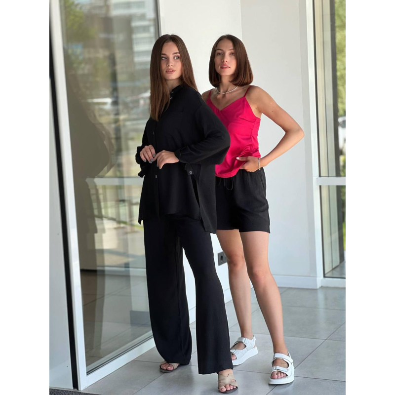 Костюм-трійка жіночий літній, креп-жатка Чорний, L