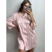 Жіноча нічна сорочка сатинова Рожева смужка, S