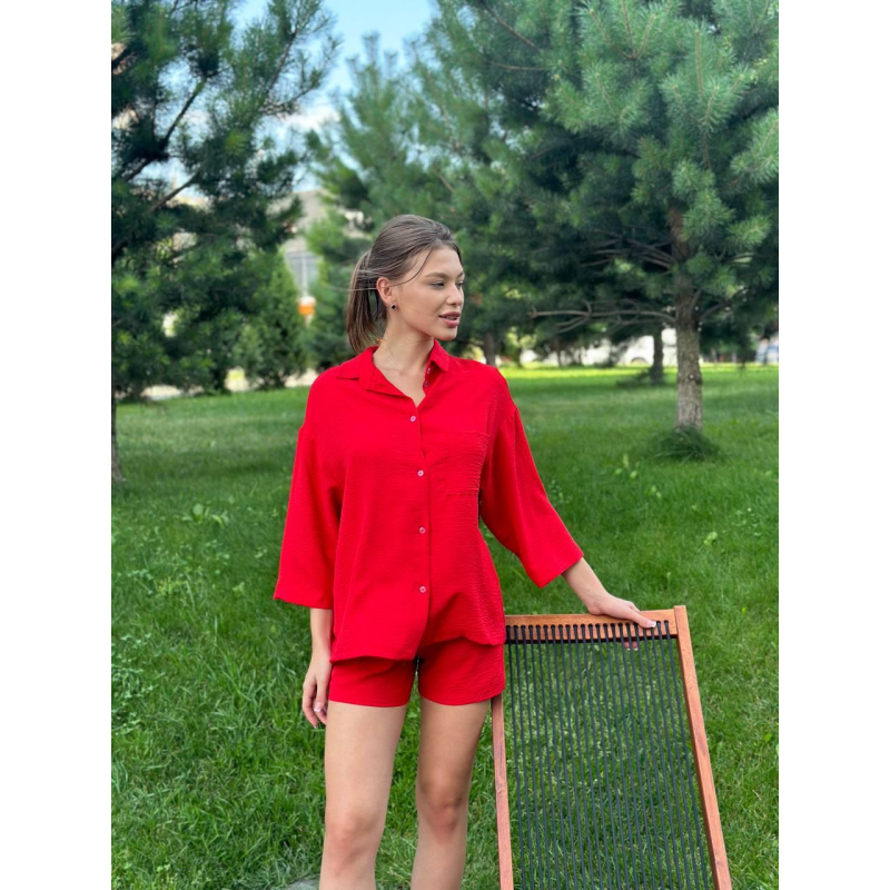 Костюм-двійка жіночий літній, креп-жатка, Червоний, L
