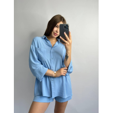 Жіночій костюм з шортами, Блакитний, L