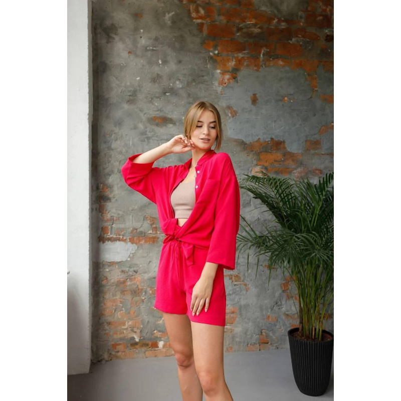 Костюм-двійка жіночий літній, креп-жатка, Малиновий, S