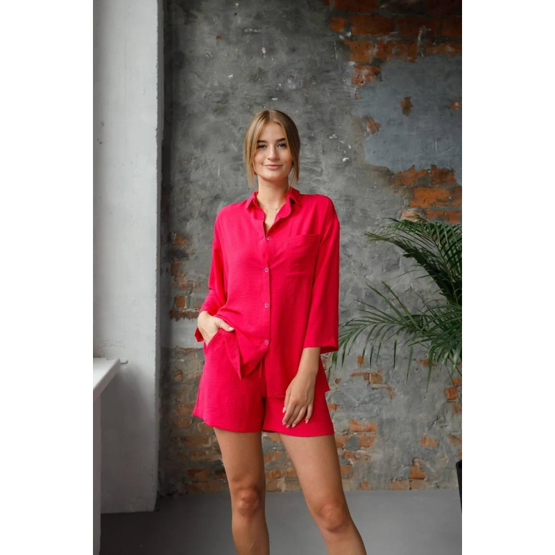 Костюм-двійка жіночий літній, креп-жатка, Малиновий, L
