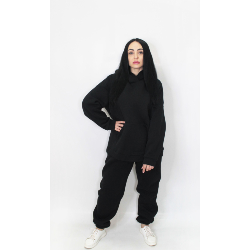 Жіночий спортивний теплий костюм тринитка на флісі, XL-2XL, Чорний