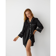 Жіноча нічна сорочка подовжена шовкова. Чорний, M