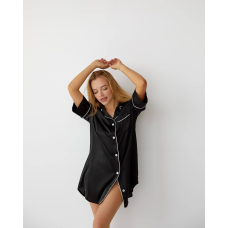 Жіноча нічна сорочка подовжена шовкова. Чорний, XL