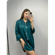 Жіноча нічна сорочка подовжена шовкова. Бірюзовий, S