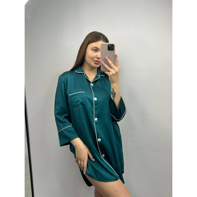 Жіноча нічна сорочка подовжена шовкова. Бірюзовий, M Жіноча нічна сорочка подовжена шовкова. Бірюзовий, M