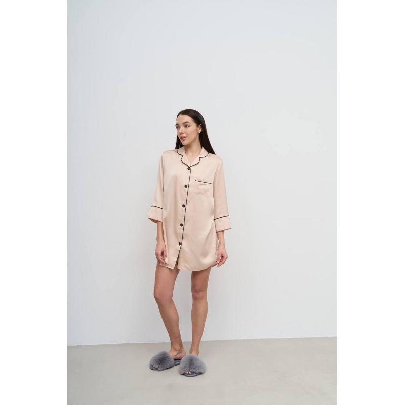 Жіноча нічна сорочка подовжена шовкова. Молочний, S