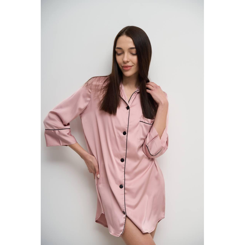 Жіноча нічна сорочка подовжена шовкова. Пудровий, L