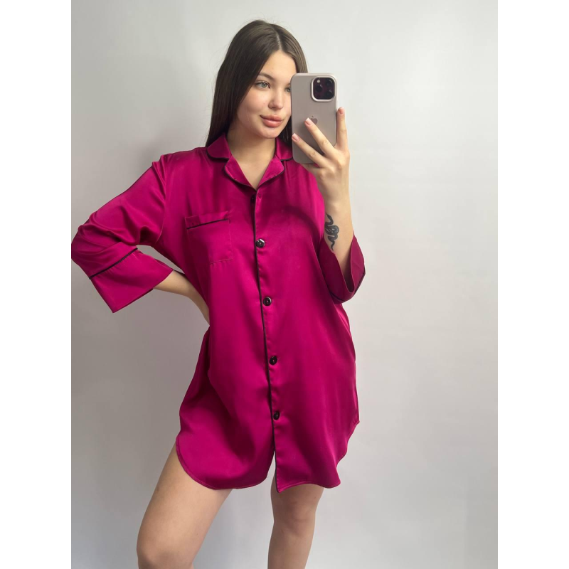 Жіноча нічна сорочка подовжена шовкова. Малиновий, M Жіноча нічна сорочка подовжена шовкова. Малиновий, M