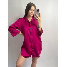 Жіноча нічна сорочка подовжена шовкова. Малиновий, L