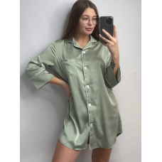 Жіноча нічна сорочка подовжена шовкова. Олива, M
