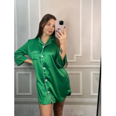 Жіноча нічна сорочка подовжена шовкова. Зелений, XL