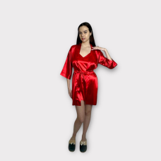 Комплект нічна сорочка з халатом червоний L