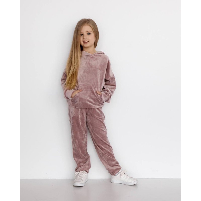 Дитячий велюровий костюм “Кенгару“,  134-140, Пудровий