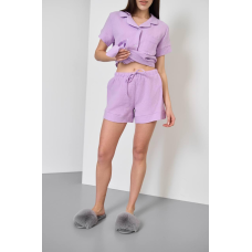 Мусліновий комплект жіночий шорти та сорочка, Лавандовий S