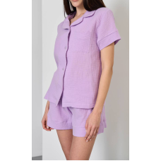 Мусліновий комплект жіночий шорти та сорочка лавандовий L