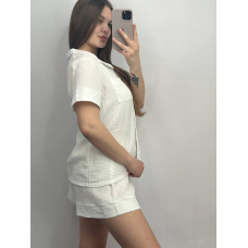 Муслінова жіноча піжама з шортами Молочна S