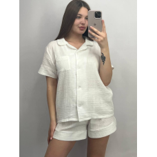 Муслінова жіноча піжама з шортами Молочна L