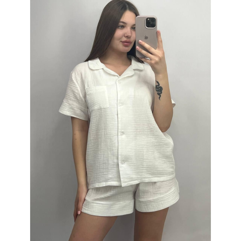 Муслінова жіноча піжама з шортами Молочна L