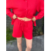 Костюм-трійка жіночий літній з шортами і брюками Червоний, M-L