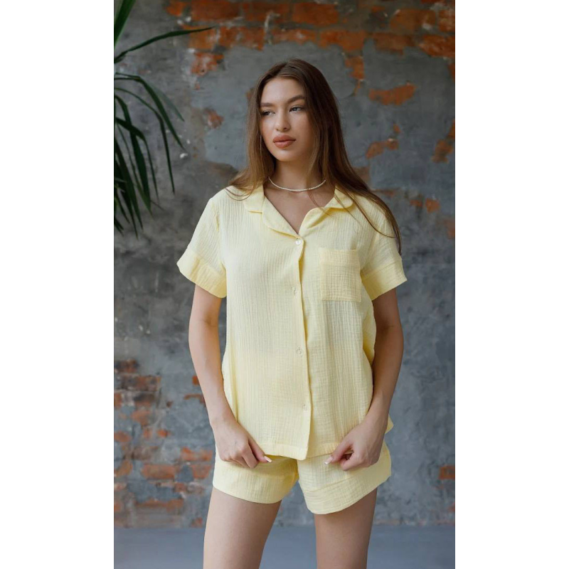 Жіноча піжама муслінова із шортами, Жовта L