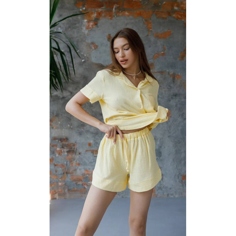Жіноча піжама муслінова із шортами, Жовта XL