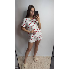 Піжама жіноча шорти та сорочка муслінова біла серця L