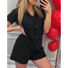 Піжама жіноча шорти та сорочка муслінова чорна S