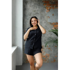 Піжама жіноча шорти та сорочка муслінова чорна XL