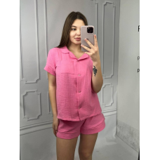 Піжама жіноча шорти та сорочка муслінова рожева S