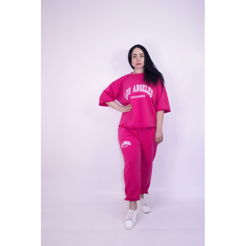 Костюм жіночий літній (футболка + штани) трикотажний Малиновий, XL-2XL Костюм жіночий літній (футболка + штани) трикотажний Малиновий, XL-2XL