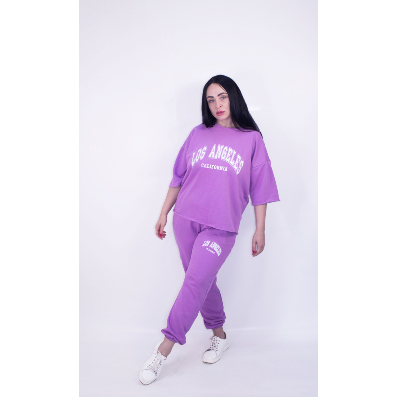 Костюм жіночий літній (футболка + штани) трикотажний Бузковий, XL-2XL