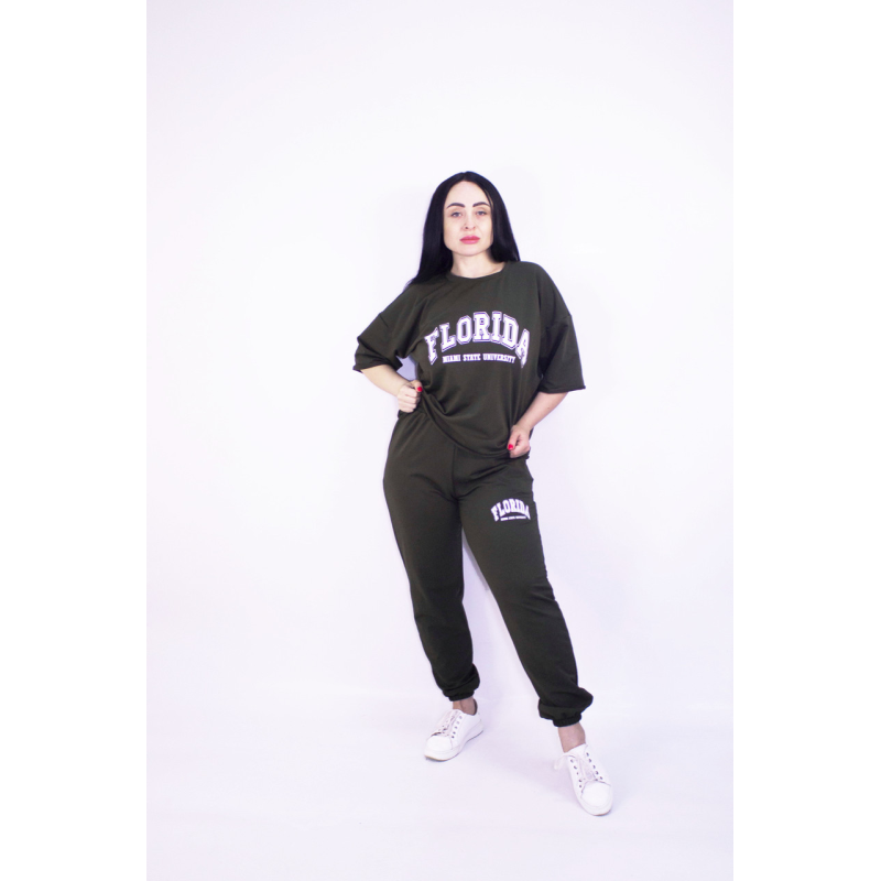 Костюм жіночий літній (футболка + штани) трикотажний Хакі, XL-2XL Костюм жіночий літній (футболка + штани) трикотажний Хакі, XL-2XL