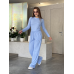 Жіночий костюм у рубчик із широкими штанами Блакитний M/L