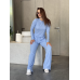Жіночий костюм у рубчик із широкими штанами Блакитний  XL/2XL