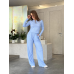 Жіночий костюм у рубчик із широкими штанами Блакитний  XL/2XL