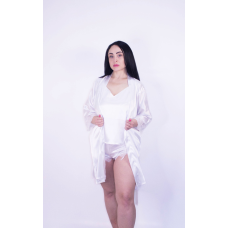Комплект піжама з халатом, з мереживом, білий Білий, L