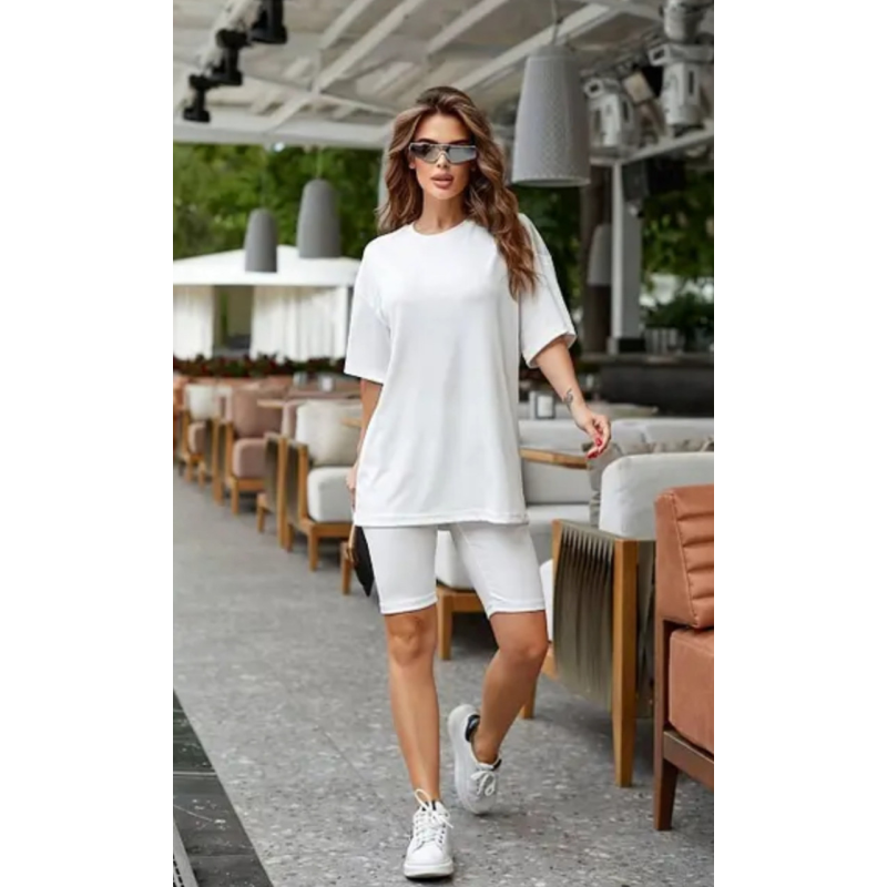 Жіночий костюм футболка з велосипедками Білий 42/44