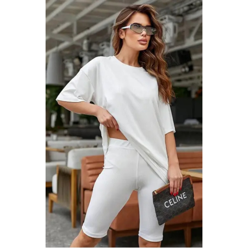 Жіночий костюм футболка з велосипедками Білий 46/48