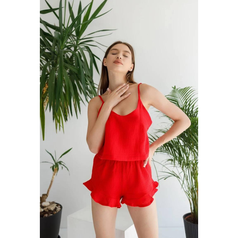 Жіноча піжама майка з шортами Червоний, S Жіноча піжама майка з шортами Червоний, S