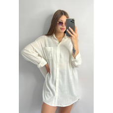 Сорочка жіноча оверсайз із льону біла М