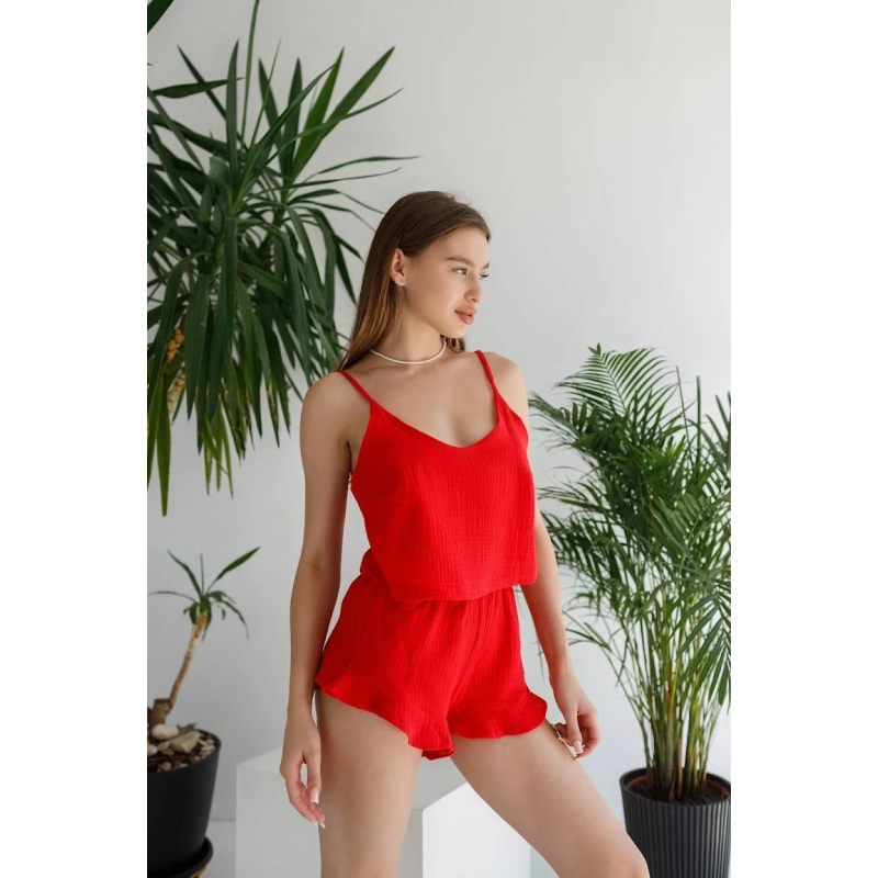 Жіноча чарівна піжама майка з шортами Червоний, L