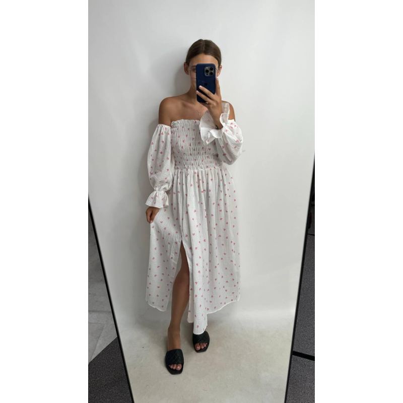 Жіноче літнє міді плаття муслін Рожеві серця, XS-S