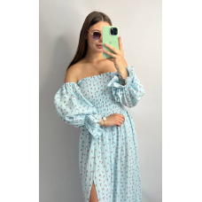 Жіноче літнє міді плаття муслін Блакитне, гілочки, XS-S