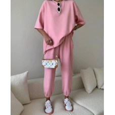 Жіночий повсякденний костюм футболка зі штанами розовий 42/44