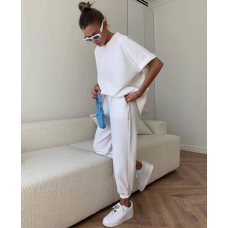 Жіночий повсякденний костюм двійка футболка та штани Молочний, 42/44
