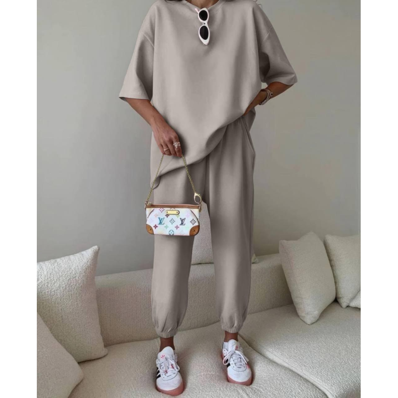 Жіночий повсякденний костюм двійка футболка та штани Сірий, 46/48