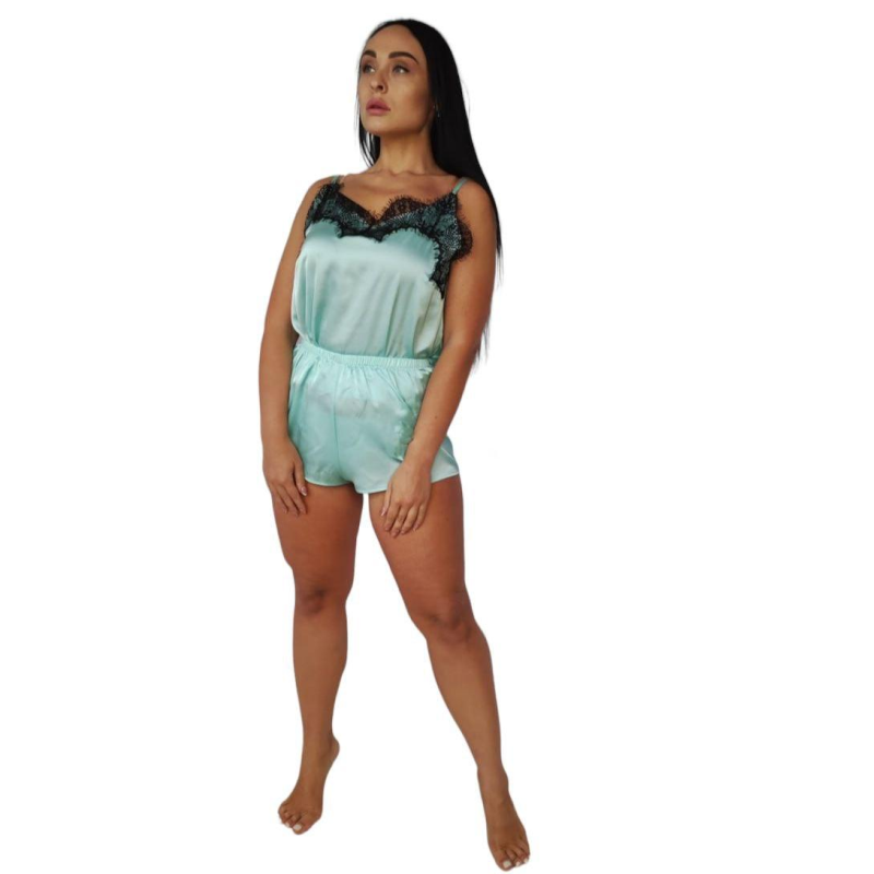 Піжама жіноча шовкова блакитна майка та шорти 44 Піжама жіноча шовкова блакитна майка та шорти 44