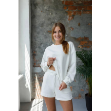 Костюм спортивний жіночий худі з шортами Молочний, XS-S